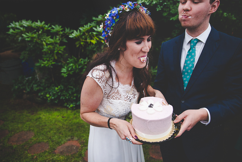 Tessa + Ben's Colorful Forest Cabin Wedding