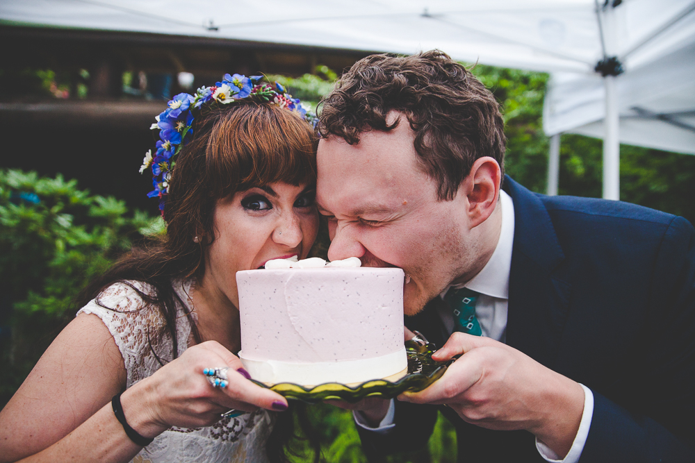 Tessa + Ben’s Colorful Forest Cabin Wedding